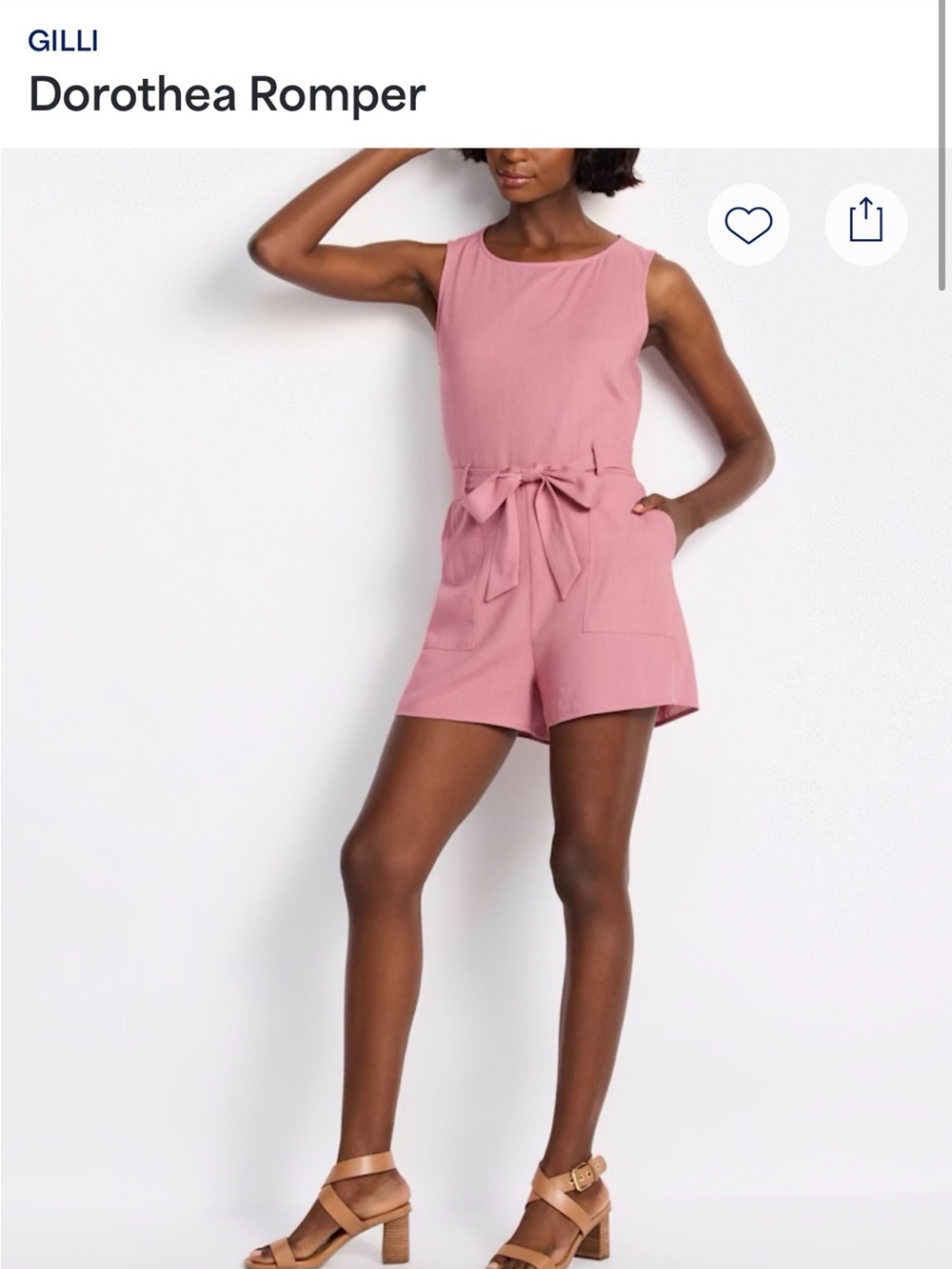 GILLI Sleeveless Pink Tie-Waist Romper
